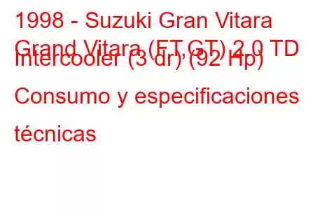 1998 - Suzuki Gran Vitara
Grand Vitara (FT,GT) 2.0 TD Intercooler (3 dr) (92 Hp) Consumo y especificaciones técnicas