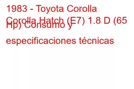 1983 - Toyota Corolla
Corolla Hatch (E7) 1.8 D (65 Hp) Consumo y especificaciones técnicas