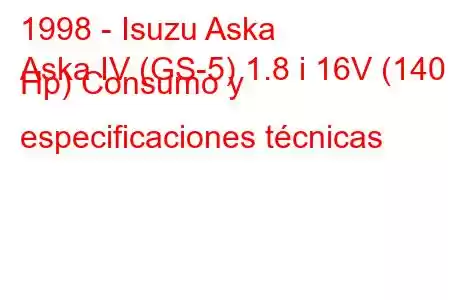 1998 - Isuzu Aska
Aska IV (GS-5) 1.8 i 16V (140 Hp) Consumo y especificaciones técnicas