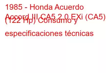 1985 - Honda Acuerdo
Accord III CA5 2.0 EXi (CA5) (122 Hp) Consumo y especificaciones técnicas