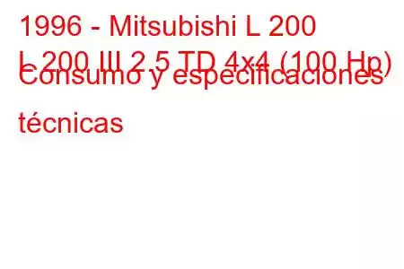 1996 - Mitsubishi L 200
L 200 III 2.5 TD 4x4 (100 Hp) Consumo y especificaciones técnicas