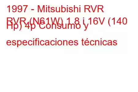 1997 - Mitsubishi RVR
RVR (N61W) 1.8 i 16V (140 Hp) 4p Consumo y especificaciones técnicas