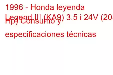 1996 - Honda leyenda
Legend III (KA9) 3.5 i 24V (205 Hp) Consumo y especificaciones técnicas