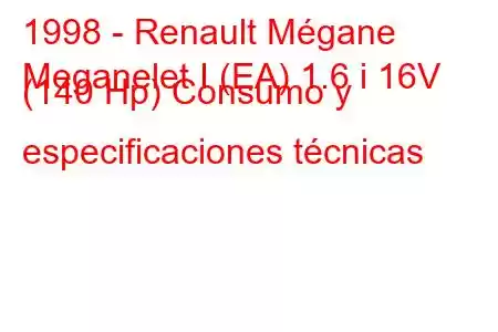 1998 - Renault Mégane
Meganelet I (EA) 1.6 i 16V (140 Hp) Consumo y especificaciones técnicas