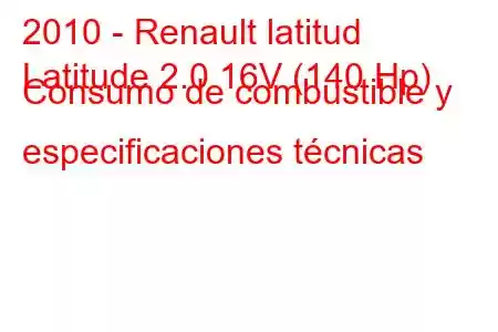 2010 - Renault latitud
Latitude 2.0 16V (140 Hp) Consumo de combustible y especificaciones técnicas