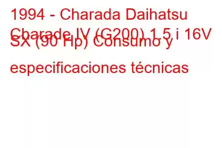 1994 - Charada Daihatsu
Charade IV (G200) 1.5 i 16V SX (90 Hp) Consumo y especificaciones técnicas