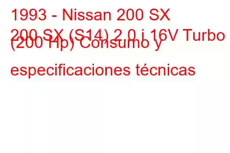 1993 - Nissan 200 SX
200 SX (S14) 2.0 i 16V Turbo (200 Hp) Consumo y especificaciones técnicas