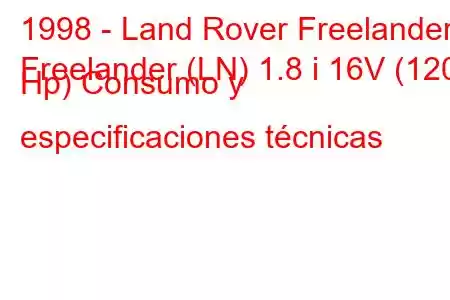 1998 - Land Rover Freelander
Freelander (LN) 1.8 i 16V (120 Hp) Consumo y especificaciones técnicas