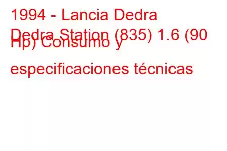 1994 - Lancia Dedra
Dedra Station (835) 1.6 (90 Hp) Consumo y especificaciones técnicas