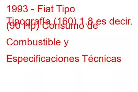 1993 - Fiat Tipo
Tipografía (160) 1.8 es decir. (90 Hp) Consumo de Combustible y Especificaciones Técnicas