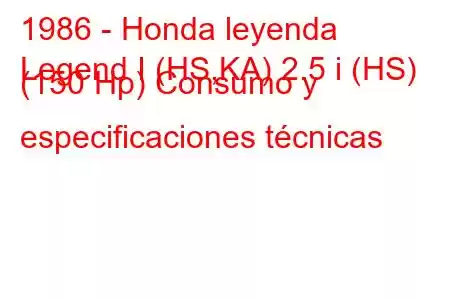 1986 - Honda leyenda
Legend I (HS,KA) 2.5 i (HS) (150 Hp) Consumo y especificaciones técnicas