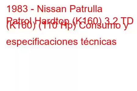 1983 - Nissan Patrulla
Patrol Hardtop (K160) 3.2 TD (K160) (110 Hp) Consumo y especificaciones técnicas