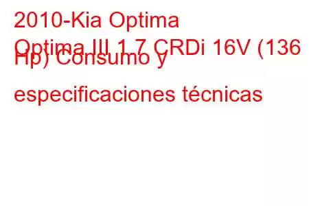 2010-Kia Optima
Optima III 1.7 CRDi 16V (136 Hp) Consumo y especificaciones técnicas