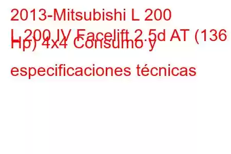 2013-Mitsubishi L 200
L 200 IV Facelift 2.5d AT (136 Hp) 4x4 Consumo y especificaciones técnicas