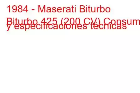 1984 - Maserati Biturbo
Biturbo 425 (200 CV) Consumo y especificaciones técnicas