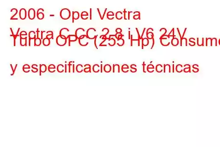 2006 - Opel Vectra
Vectra C CC 2.8 i V6 24V Turbo OPC (255 Hp) Consumo y especificaciones técnicas