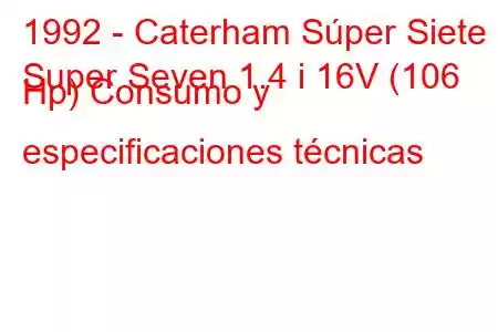 1992 - Caterham Súper Siete
Super Seven 1.4 i 16V (106 Hp) Consumo y especificaciones técnicas