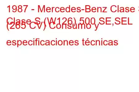 1987 - Mercedes-Benz Clase S
Clase S (W126) 500 SE,SEL (265 CV) Consumo y especificaciones técnicas