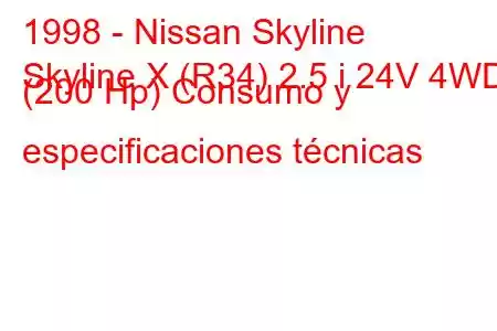 1998 - Nissan Skyline
Skyline X (R34) 2.5 i 24V 4WD (200 Hp) Consumo y especificaciones técnicas