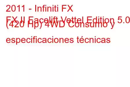 2011 - Infiniti FX
FX II Facelift Vettel Edition 5.0 (420 Hp) 4WD Consumo y especificaciones técnicas