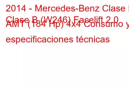 2014 - Mercedes-Benz Clase B
Clase B (W246) Facelift 2.0 AMT (184 Hp) 4x4 Consumo y especificaciones técnicas