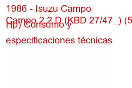 1986 - Isuzu Campo
Campo 2.2 D (KBD 27/47_) (53 Hp) Consumo y especificaciones técnicas