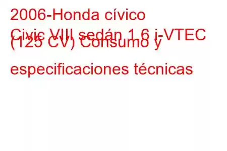 2006-Honda cívico
Civic VIII sedán 1.6 i-VTEC (125 CV) Consumo y especificaciones técnicas