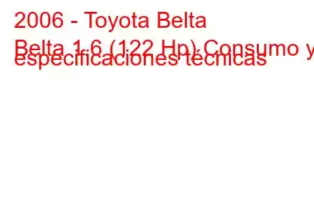 2006 - Toyota Belta
Belta 1.6 (122 Hp) Consumo y especificaciones técnicas