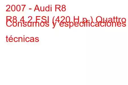 2007 - Audi R8
R8 4.2 FSI (420 H.p.) Quattro Consumos y especificaciones técnicas