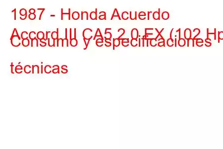 1987 - Honda Acuerdo
Accord III CA5 2.0 EX (102 Hp) Consumo y especificaciones técnicas