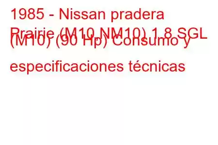 1985 - Nissan pradera
Prairie (M10,NM10) 1.8 SGL (M10) (90 Hp) Consumo y especificaciones técnicas