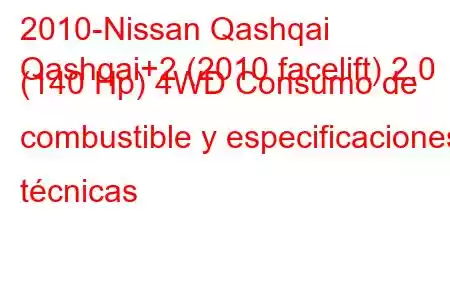 2010-Nissan Qashqai
Qashqai+2 (2010 facelift) 2.0 (140 Hp) 4WD Consumo de combustible y especificaciones técnicas