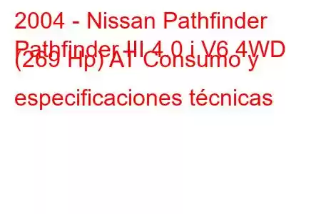 2004 - Nissan Pathfinder
Pathfinder III 4.0 i V6 4WD (269 Hp) AT Consumo y especificaciones técnicas