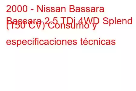 2000 - Nissan Bassara
Bassara 2.5 TDi 4WD Splend (150 CV) Consumo y especificaciones técnicas