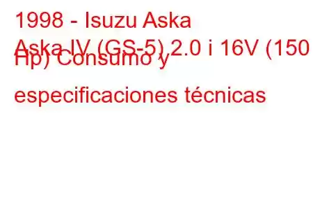 1998 - Isuzu Aska
Aska IV (GS-5) 2.0 i 16V (150 Hp) Consumo y especificaciones técnicas