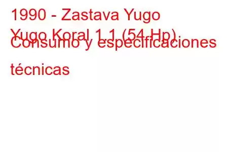 1990 - Zastava Yugo
Yugo Koral 1.1 (54 Hp) Consumo y especificaciones técnicas