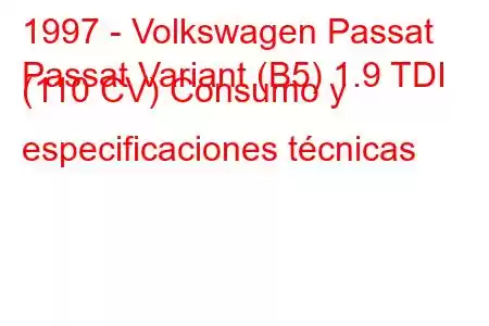 1997 - Volkswagen Passat
Passat Variant (B5) 1.9 TDI (110 CV) Consumo y especificaciones técnicas