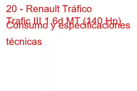 20 - Renault Tráfico
Trafic III 1.6d MT (140 Hp) Consumo y especificaciones técnicas