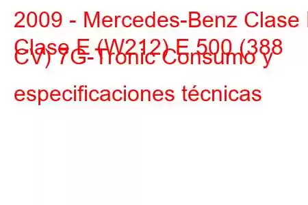 2009 - Mercedes-Benz Clase E
Clase E (W212) E 500 (388 CV) 7G-Tronic Consumo y especificaciones técnicas