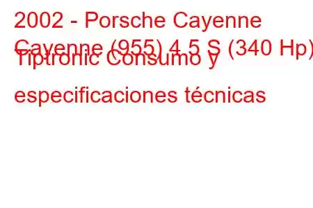 2002 - Porsche Cayenne
Cayenne (955) 4.5 S (340 Hp) Tiptronic Consumo y especificaciones técnicas