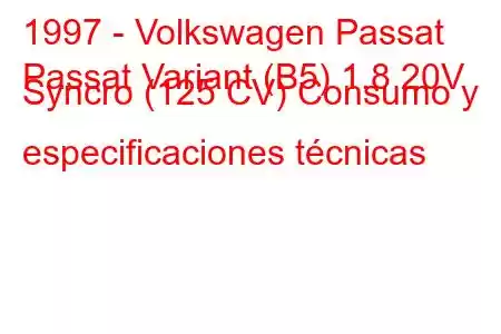 1997 - Volkswagen Passat
Passat Variant (B5) 1.8 20V Syncro (125 CV) Consumo y especificaciones técnicas