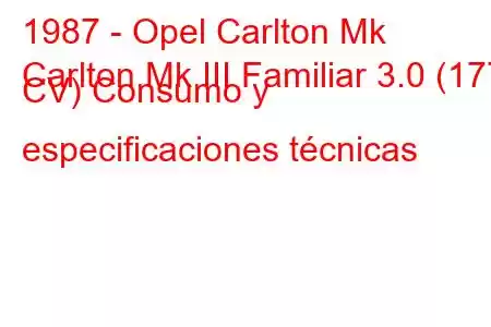 1987 - Opel Carlton Mk
Carlton Mk III Familiar 3.0 (177 CV) Consumo y especificaciones técnicas