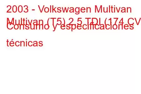 2003 - Volkswagen Multivan
Multivan (T5) 2.5 TDI (174 CV) Consumo y especificaciones técnicas