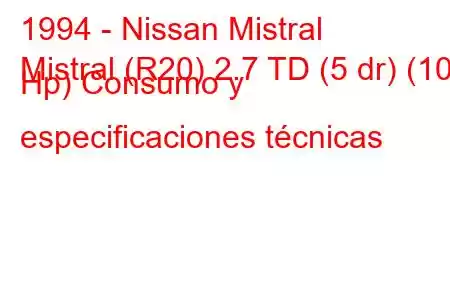 1994 - Nissan Mistral
Mistral (R20) 2.7 TD (5 dr) (100 Hp) Consumo y especificaciones técnicas