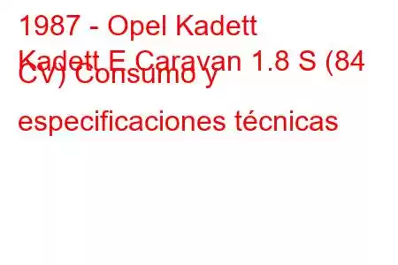 1987 - Opel Kadett
Kadett E Caravan 1.8 S (84 CV) Consumo y especificaciones técnicas