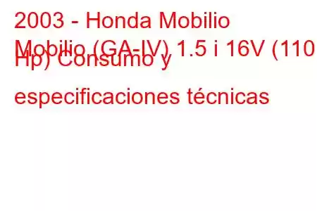 2003 - Honda Mobilio
Mobilio (GA-IV) 1.5 i 16V (110 Hp) Consumo y especificaciones técnicas