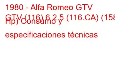 1980 - Alfa Romeo GTV
GTV (116) 6 2.5 (116.CA) (158 Hp) Consumo y especificaciones técnicas