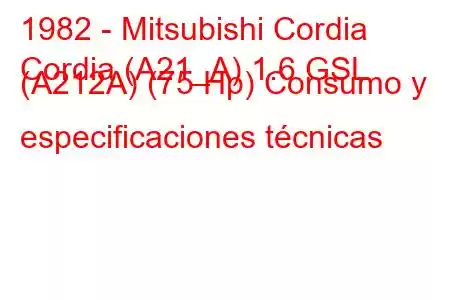 1982 - Mitsubishi Cordia
Cordia (A21_A) 1.6 GSL (A212A) (75 Hp) Consumo y especificaciones técnicas