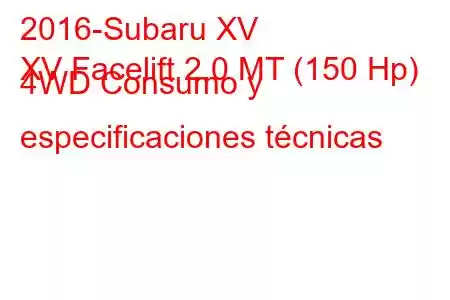 2016-Subaru XV
XV Facelift 2.0 MT (150 Hp) 4WD Consumo y especificaciones técnicas