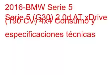 2016-BMW Serie 5
Serie 5 (G30) 2.0d AT xDrive (190 CV) 4x4 Consumo y especificaciones técnicas